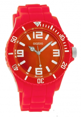 Oozoo Damenuhr mit Silikonarmband Weiße arabische Zahlen und Indexe 43 MM Neon Rot C4282