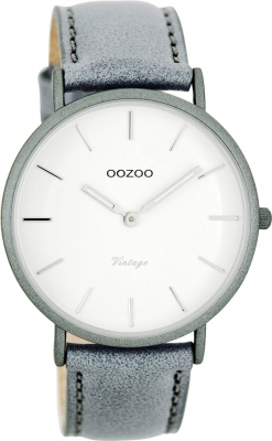 Oozoo Vintage Ultra Slim Leder 40 MM Grau / Weiß / Graublau C7739