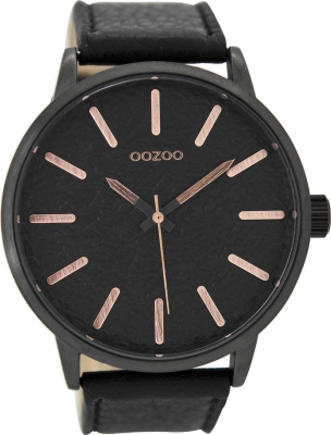 Oozoo Herrenuhr mit Lederband 48.5 MM Black / Schwarz / Schwarz C9029