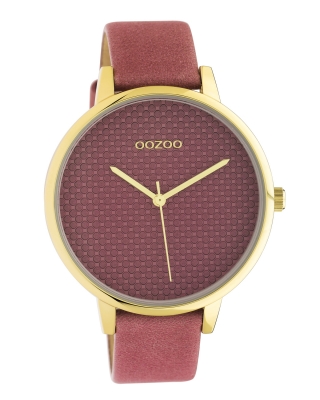 Oozoo Damenuhr mit Struktur Zifferblatt und Lederband 42 MM Goldfarben / Altrosa C10591