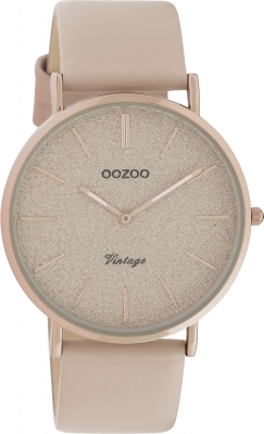 Oozoo Vintage Armbanduhr mit Glitzer Lederband 40 MM Rose / Pinkgrau / Pinkgrau C20166