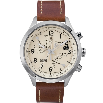 Timex Herrenuhr Chronograph mit braunem Lederband T2N932 B-Ware