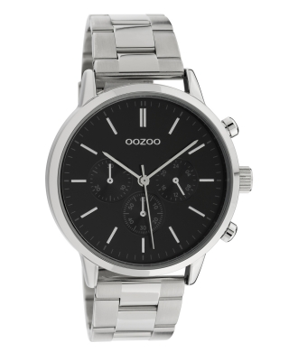 Oozoo Unisex Armbanduhr mit Edelstahl Gliederarmband 42 MM Silberfarben / Schwarz C10546