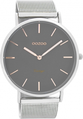 Oozoo Vintage Armbanduhr mit Edelstahl Milanaise Metallband 44 MM Grau C7721