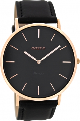 Oozoo Vintage Armbanduhr mit Lederband 44 MM Schwarz / Schwarz C8139