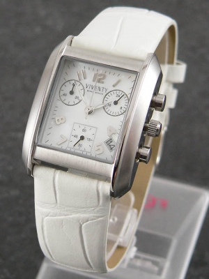 Viventy Damen Chronograph mit weißem Lederband Perlmutt Ziffernblatt Datum V050201
